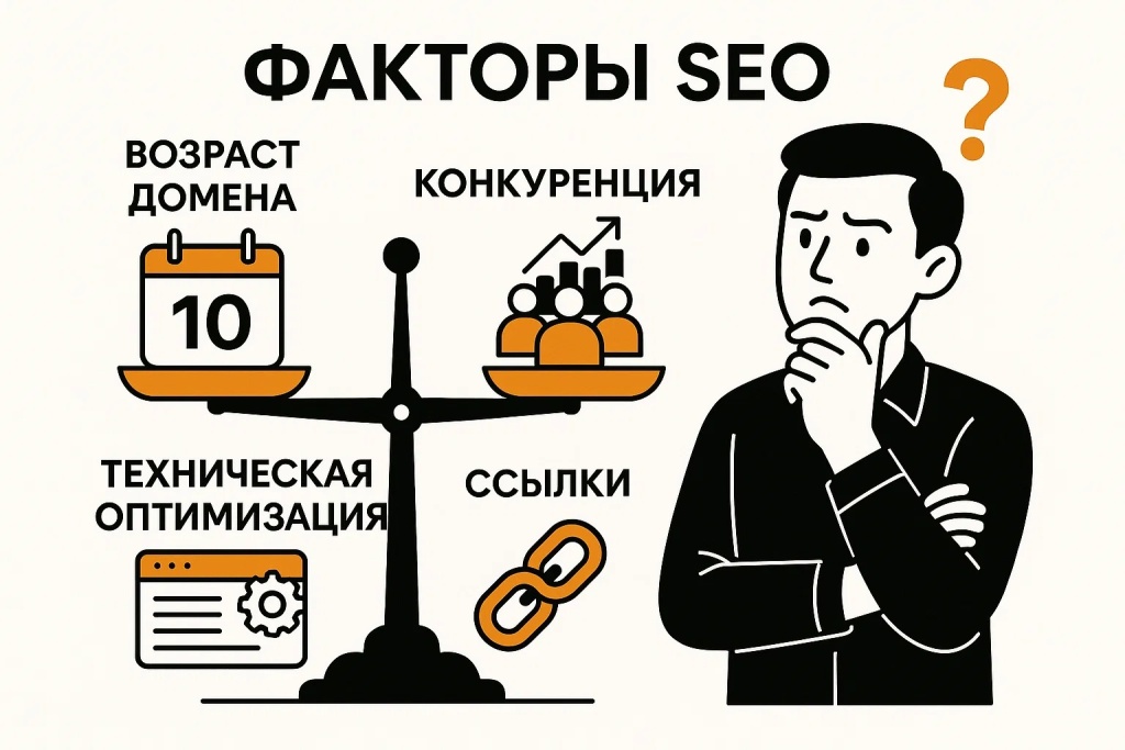 Основные факторы влияющие на SEO включая возраст домена и техническую оптимизацию
