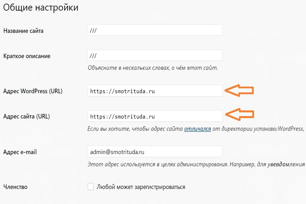Пример настройки url в WordPress.