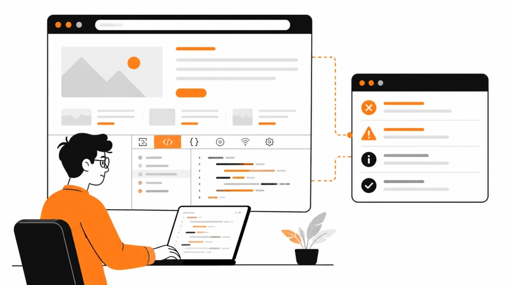 konsol-razrabotchika-oshibki-proverka.webp Консоль разработчика в браузере с ошибками, предупреждениями и результатами проверки.