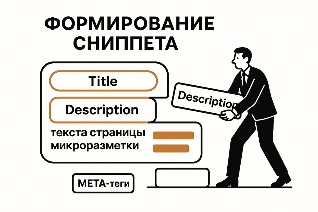 Процесс формирования SEO сниппета с использованием мета тегов Title и Description