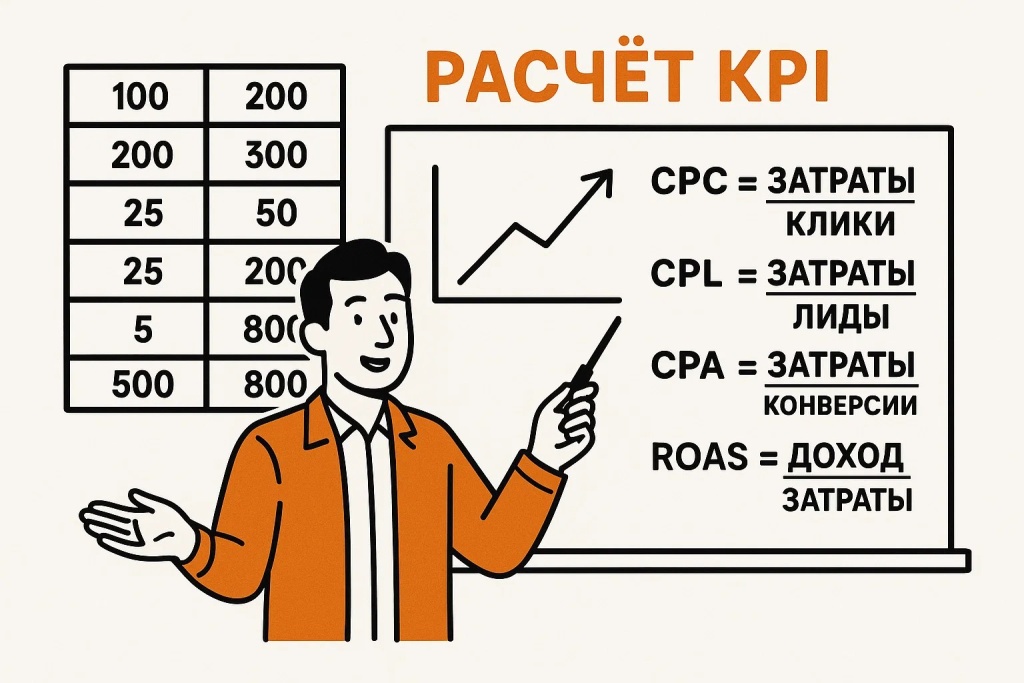 Расчет KPI CPC CPL CPA ROAS с формулами и графиком для маркетингового анализа Расчет KPI CPC CPL CPA ROAS с формулами и графиком для маркетингового анализа