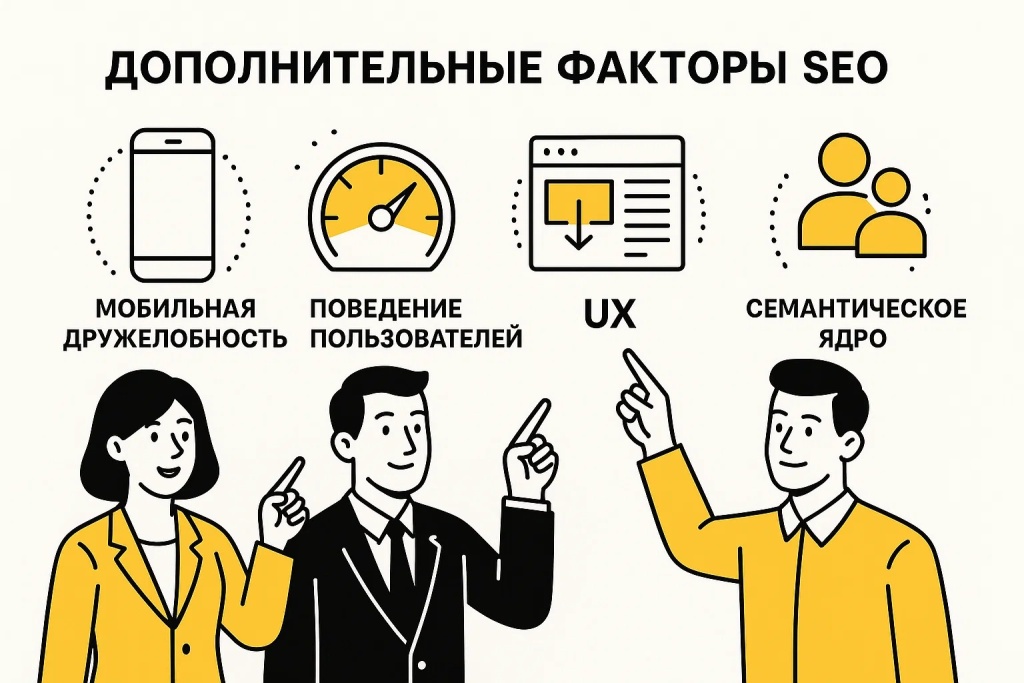 Дополнительные факторы SEO: мобильная дружелюбность, поведение пользователей, UX, семантическое ядро. Дополнительные факторы SEO: мобильная дружелюбность, поведение пользователей, UX, семантическое ядро.