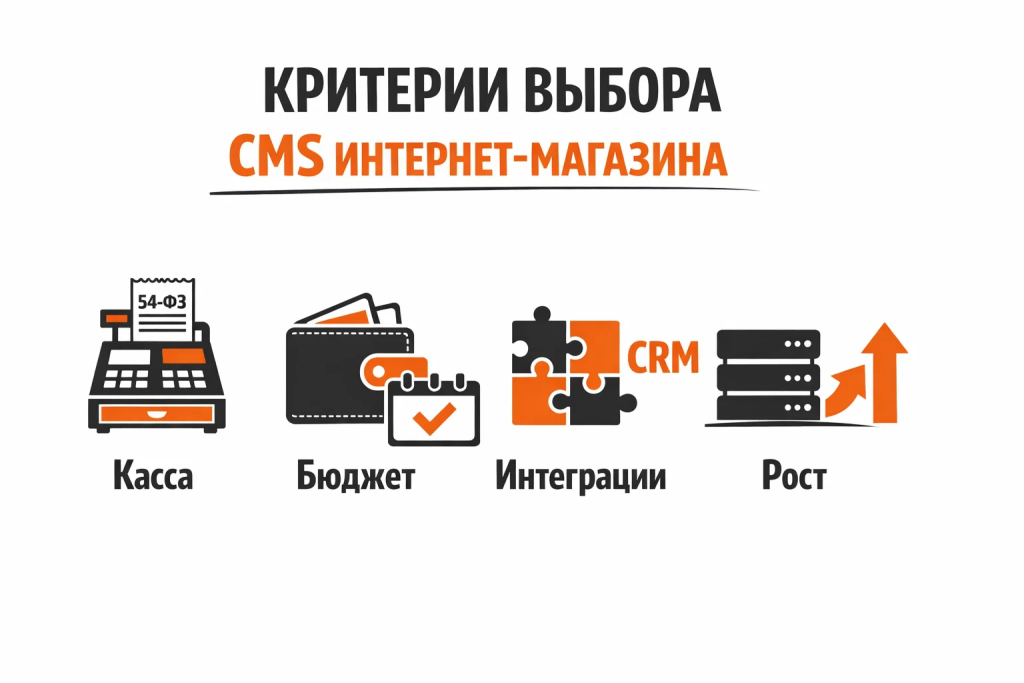 Критерии выбора CMS для интернет-магазина: кассы, бюджет, интеграции, масштабирование.