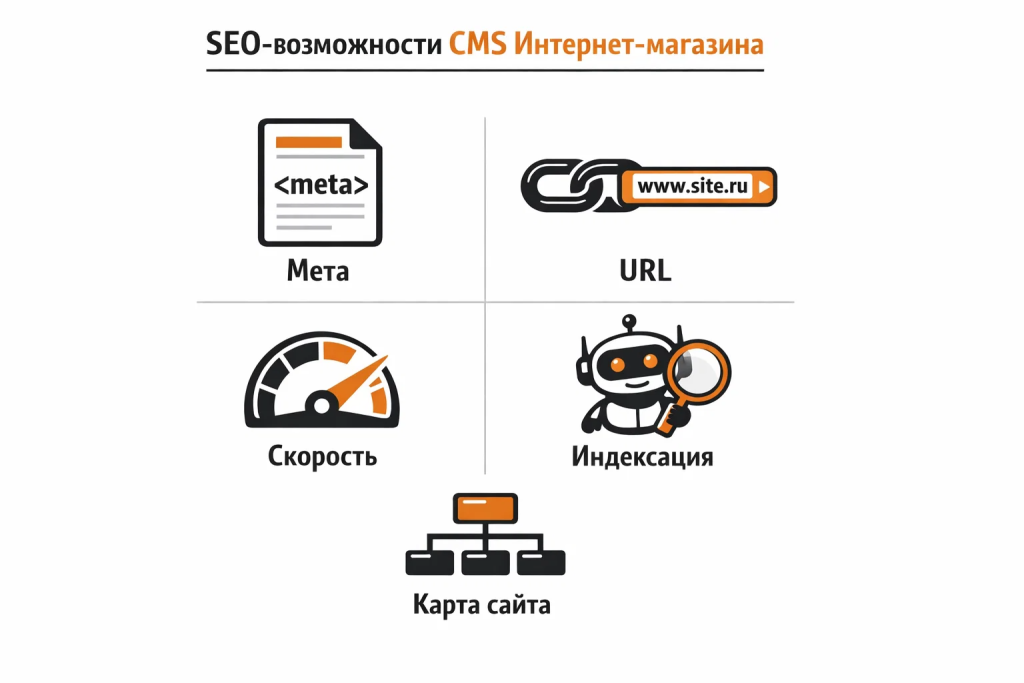 SEO-возможности платформ интернет-магазина: мета-теги, ЧПУ, скорость, индексация.