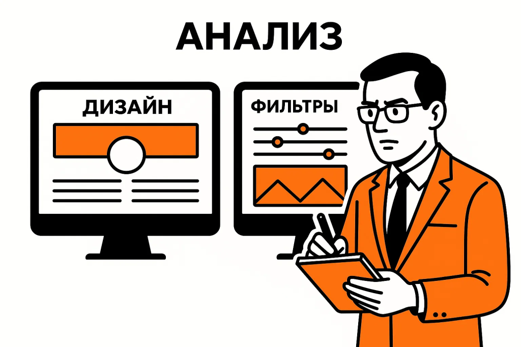 Analiz-konkurentov-i-faktory-uspekha.jpg Иллюстрация сравнения двух сайтов и анализа конкурентов. Факторы успеха в e-commerce.