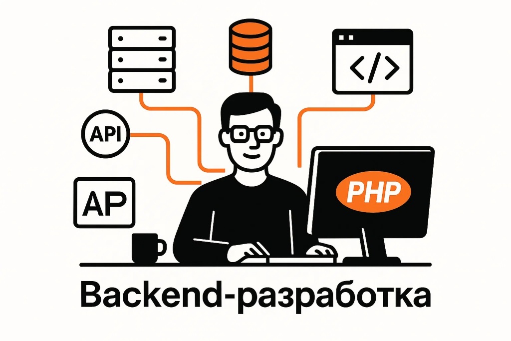Схема работы бэкенд разработки с использованием PHP и интеграцией различных API интерфейсов