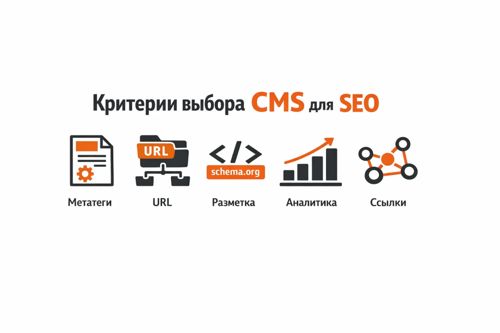 Критерии выбора CMS для продвижения: метатеги, ЧПУ, разметка, аналитика.