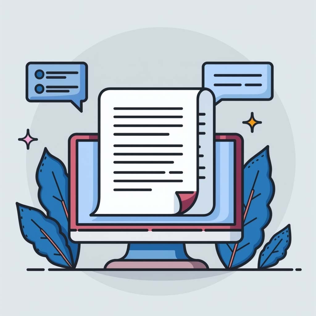 Обратная связь по SEO контенту. Иллюстрация экрана с комментариями и текстом для улучшения оптимизации.